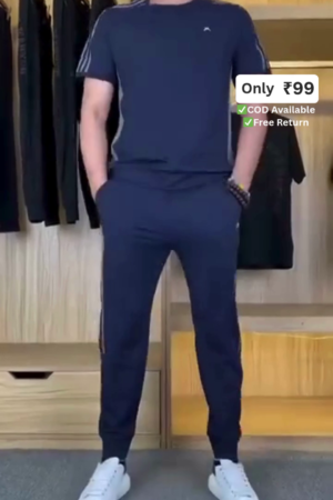Men's High Stretch Short Sleeve Top Jogging Pants 2-Piece Set,Men Casual Short Sleeve T Shirt Pants Set
