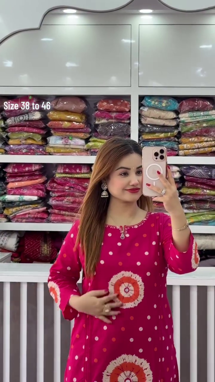 Rani Pink Bandhani Print Suit Set - Image 3