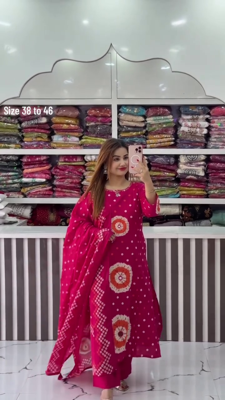 Rani Pink Bandhani Print Suit Set - Image 2