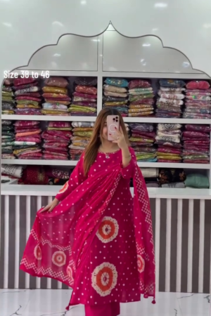 Rani Pink Bandhani Print Suit Set