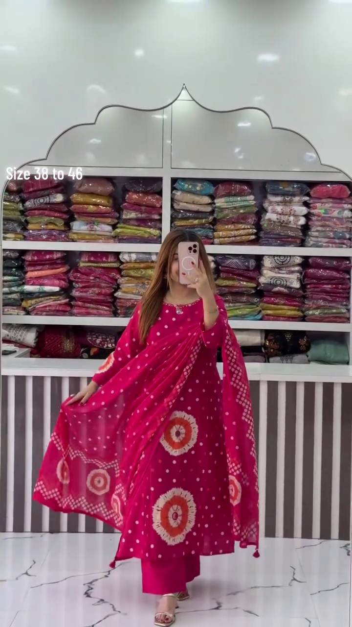 Rani Pink Bandhani Print Suit Set