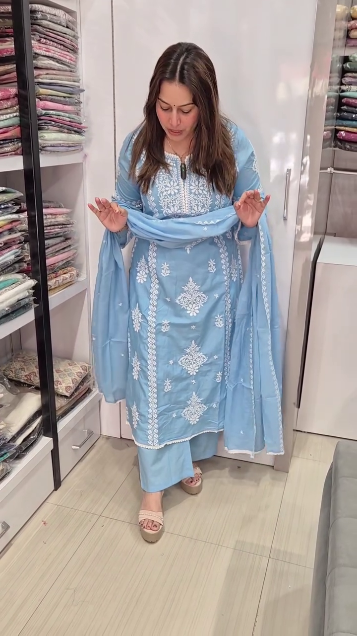 Powder Blue Embroidered Suit Set