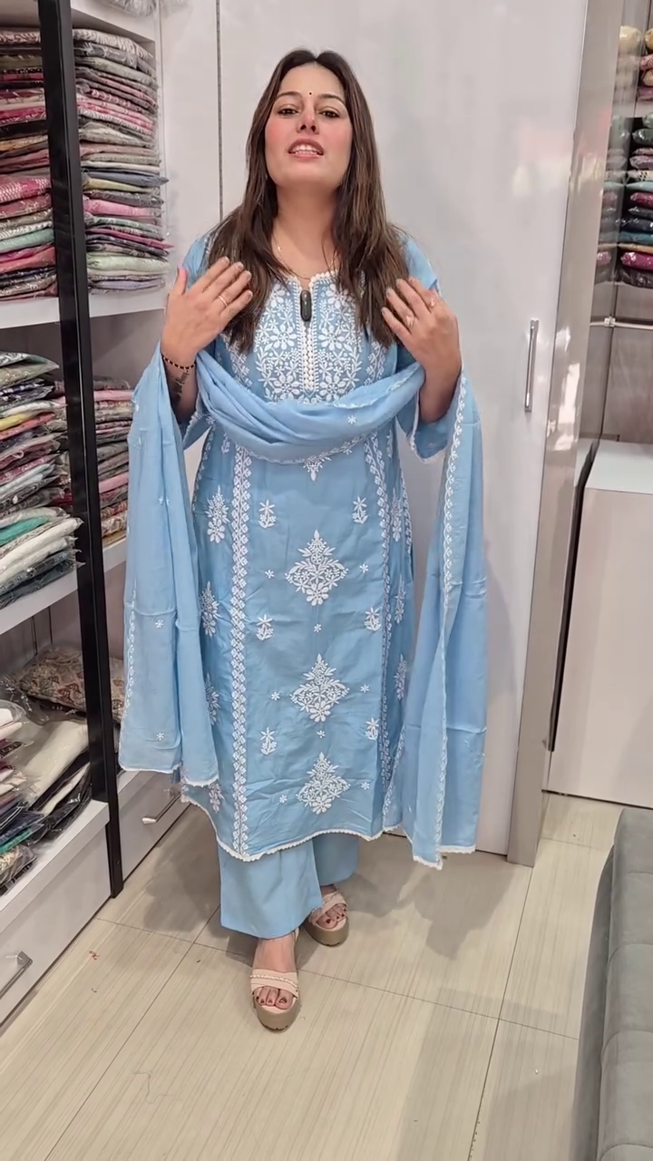 Powder Blue Embroidered Suit Set - Image 2