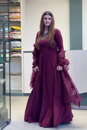 Wine Embellished Anarkali Gown