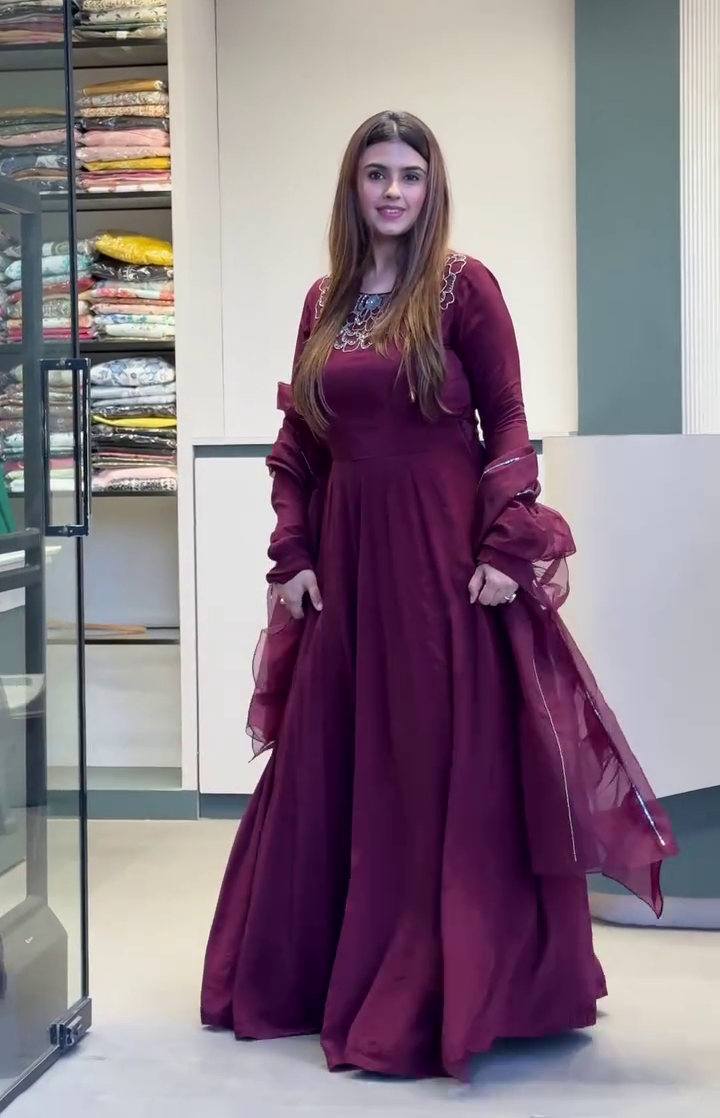 Wine Embellished Anarkali Gown