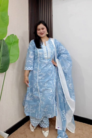 Pastel Blue Floral Printed Suit Set