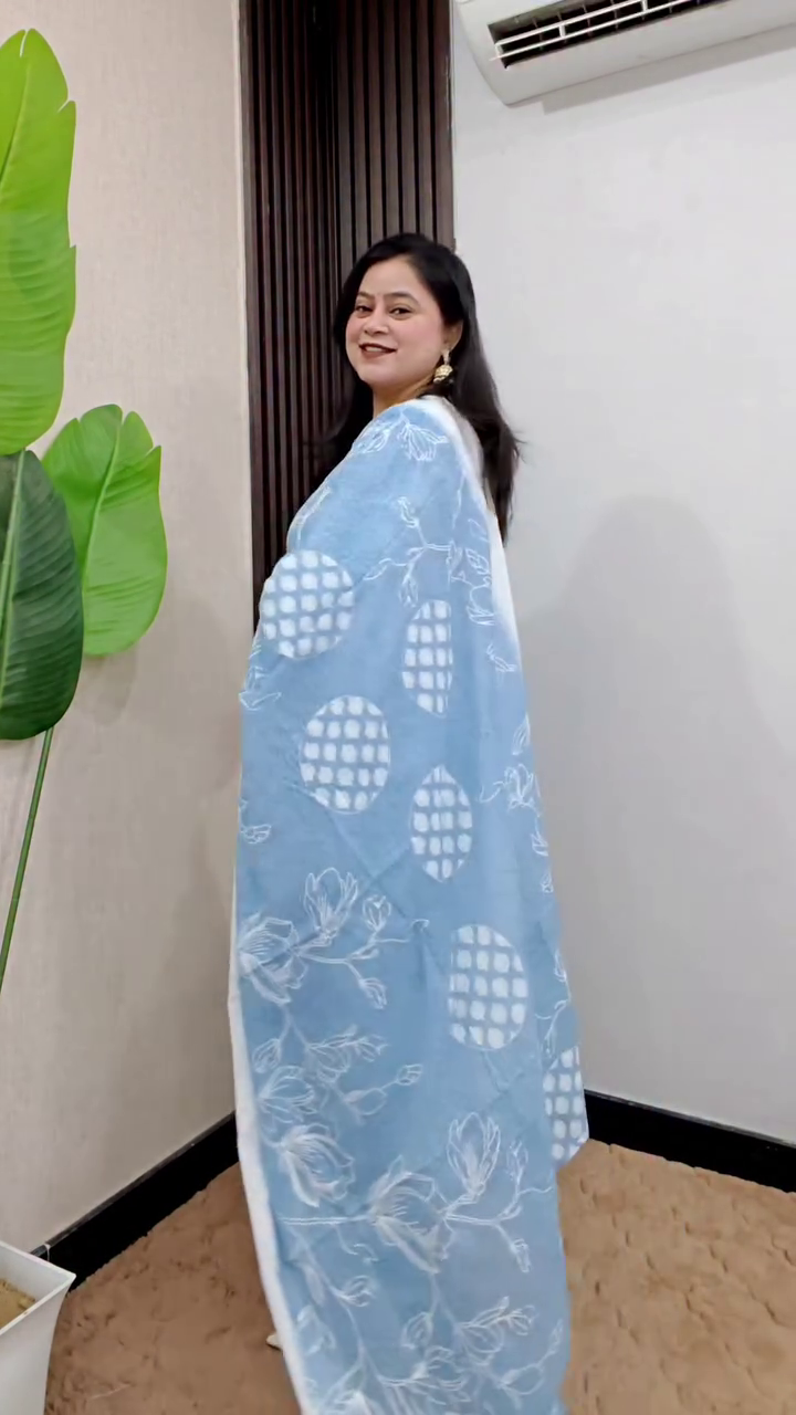 Pastel Blue Floral Printed Suit Set - Image 2