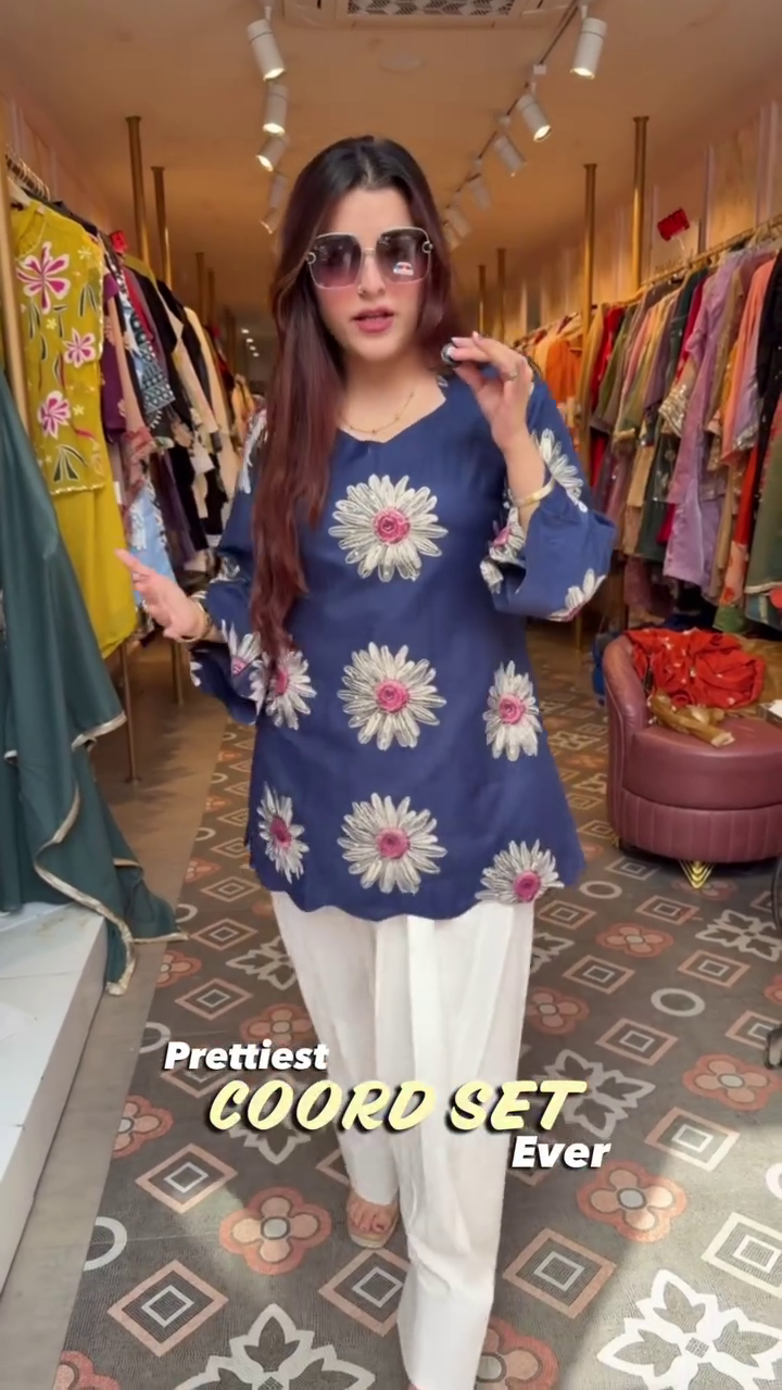 Navy Blue Floral Co-Ord Set - Image 2