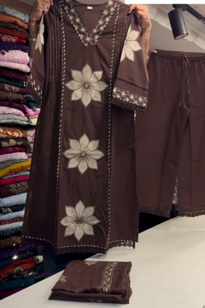 Brown Floral Printed Kurta Pant Set