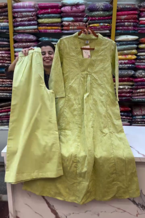 Lime Green Jacquard Kurta Pant Set