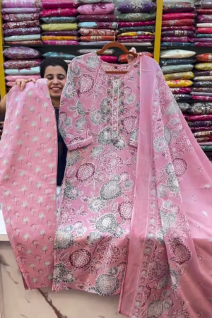 Pink Floral Printed Three Piece Suit Set