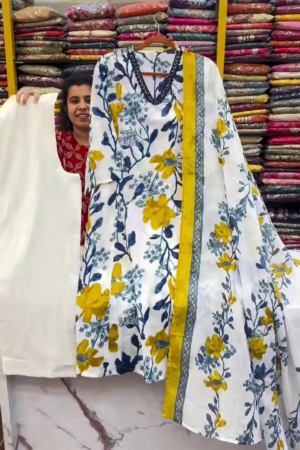 White Yellow Floral Printed Suit Set
