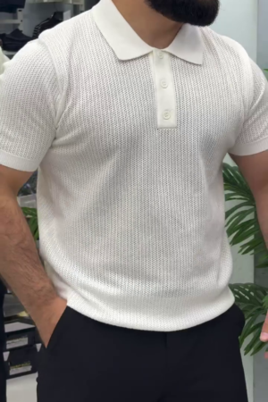 Men's Textured Knit Polo T-Shirt