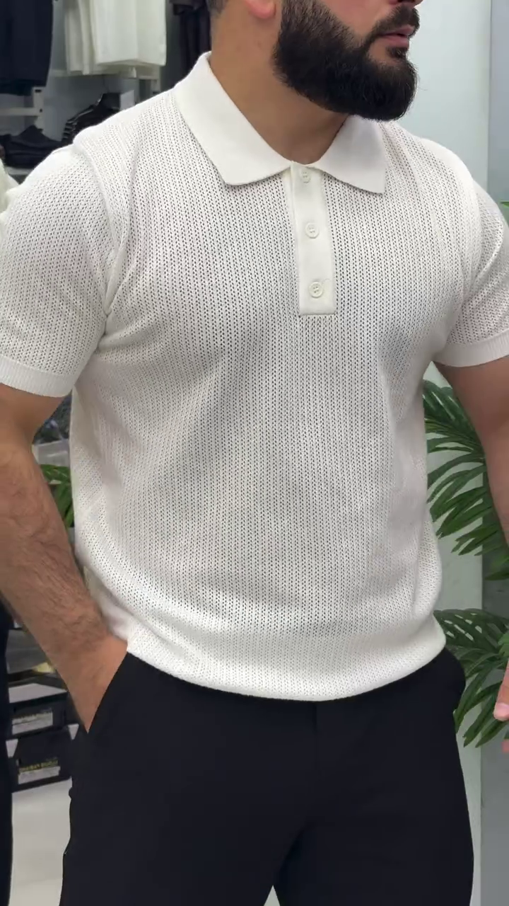 Men's Textured Knit Polo T-Shirt