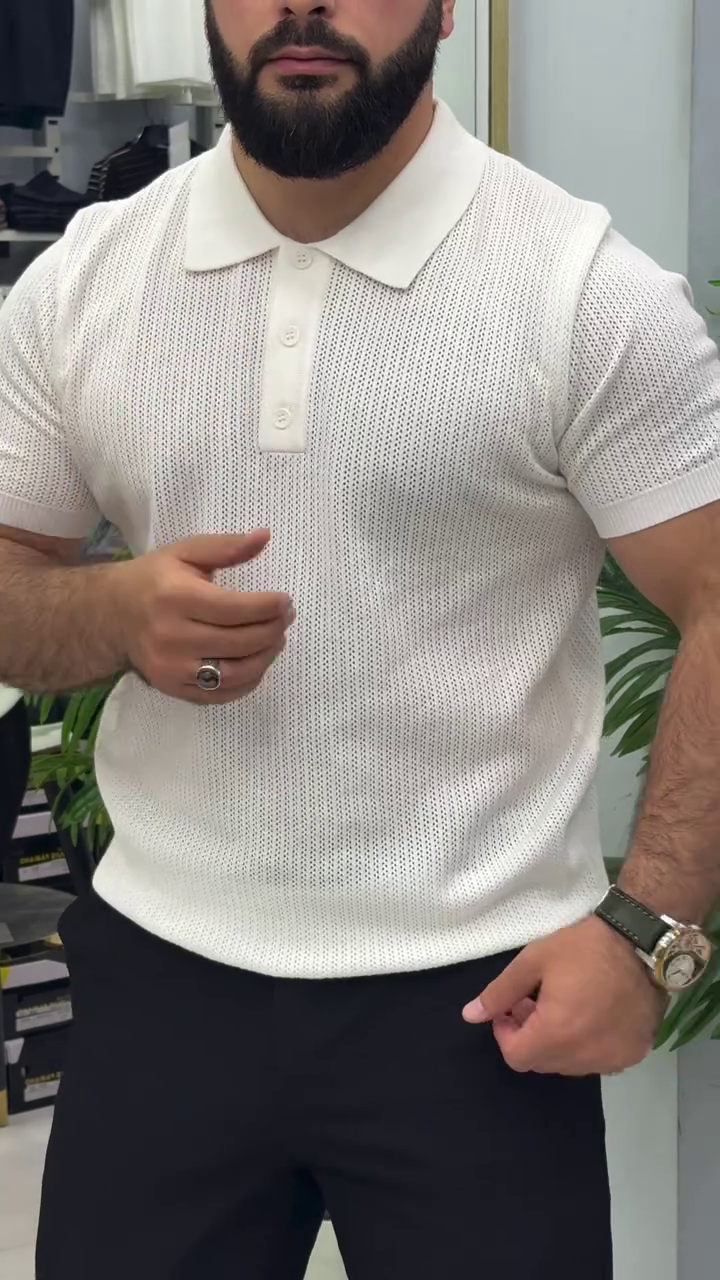 Men's Textured Knit Polo T-Shirt - Image 2