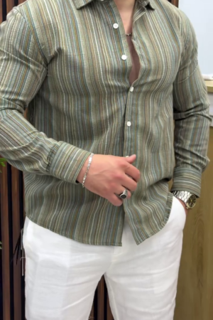 Men's Olive Multi Stripe Casual Shirt