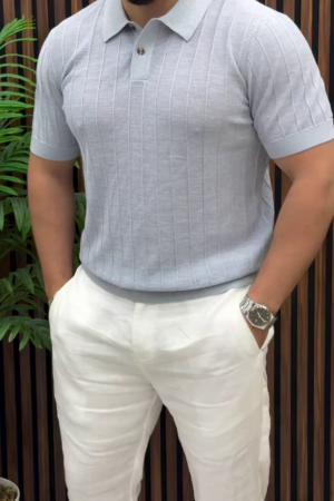 Men's Ribbed Knit Polo T-Shirt