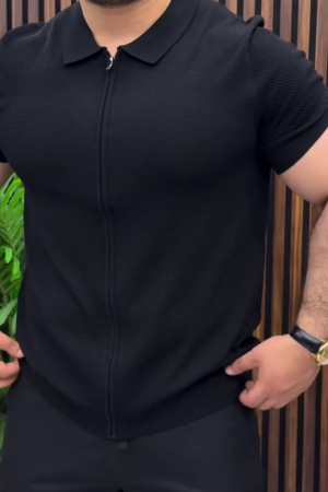 Men's Textured Zip Polo T-Shirt
