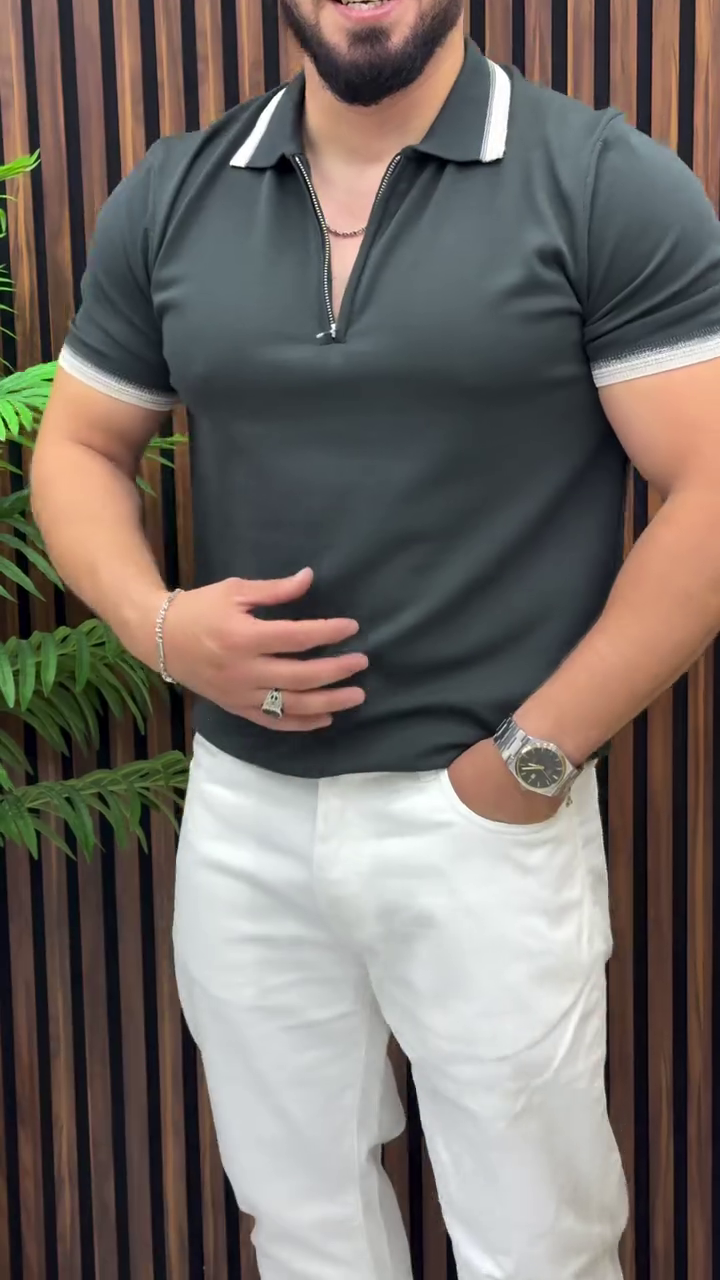 Men's Contrast Trim Zip Polo T-Shirt - Image 2