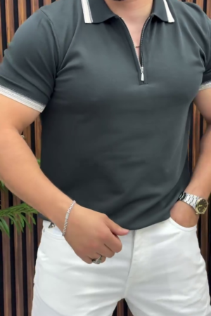 Men's Contrast Trim Zip Polo T-Shirt