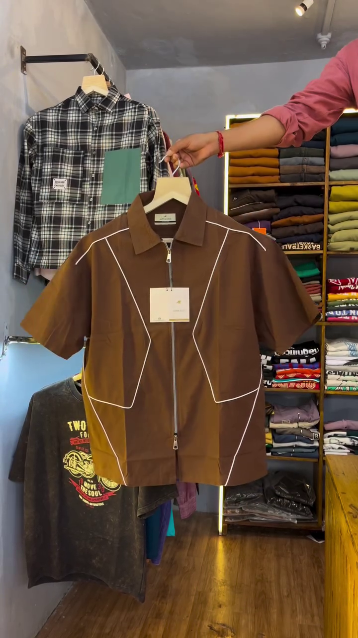 Men's Geometric Panel Zip Shirt
