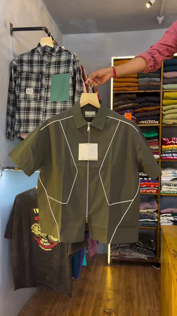 Men's Geometric Panel Zip Shirt - Image 2
