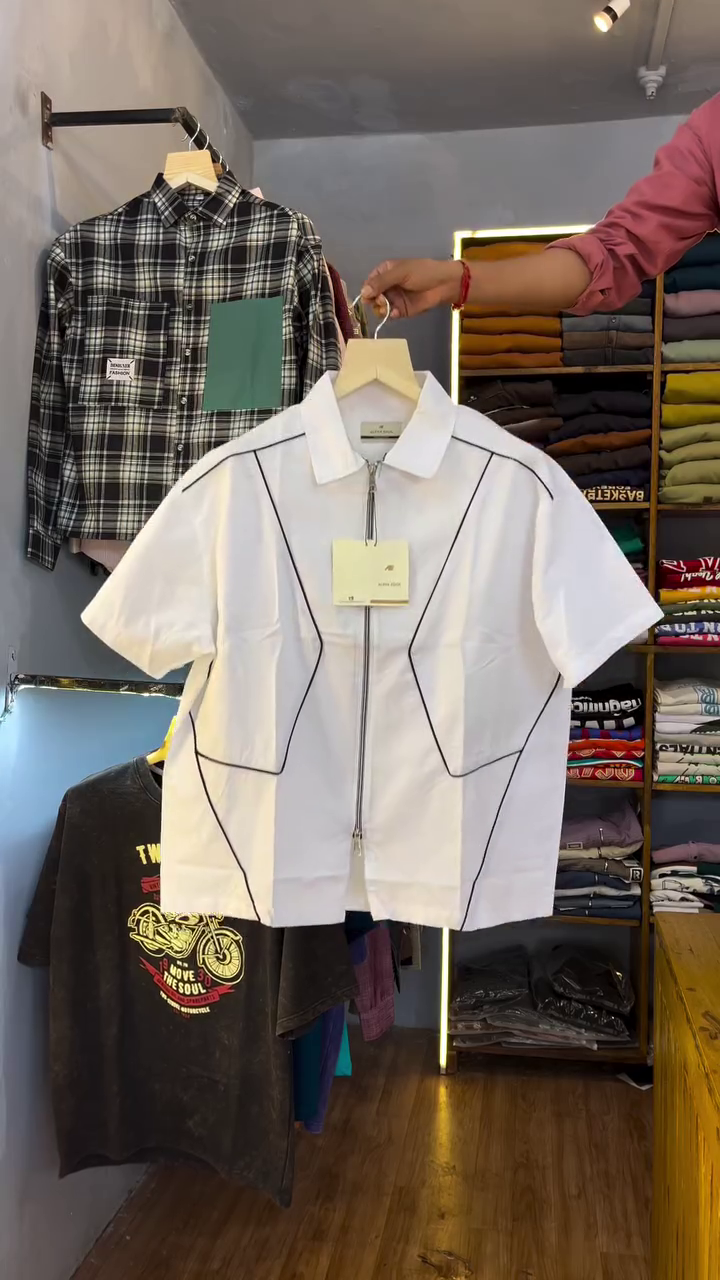 Men's Geometric Panel Zip Shirt - Image 4