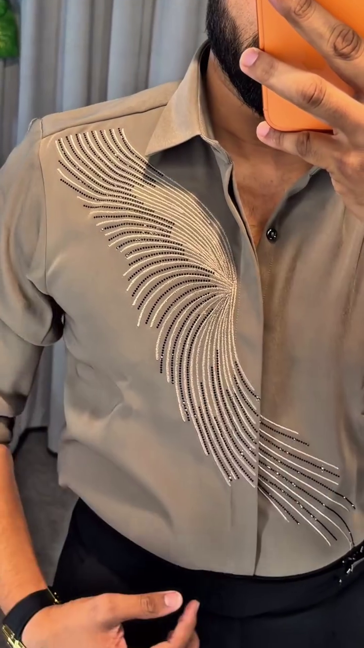 Men's Rhinestone Wave Designer Shirt - Image 3