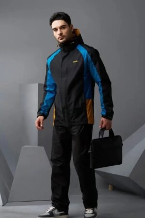 ZEEL Rain Coat for Men Waterproof for Bike Riders with Adjustable Hood Along with Inner Pockets,Waterproof Raincoat with Polyester Jacket,Pants and Waterproof Drawstring Bag