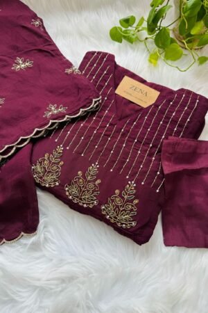 Mul Chanderi Handwork Anarkali Kurti Set – Regal Elegance - Mouse Color
