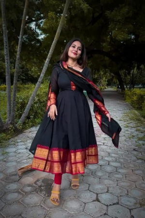 Flared Kanchi cotton Anarkali with Georgette Duppata