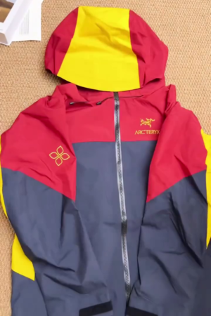 Red Yellow & Navy Blue Waterproof Hooded Rain Jacket