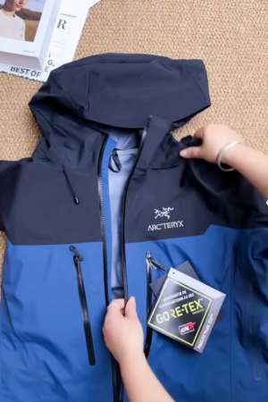 Navy Blue & Black Waterproof Hooded Rain Jacket