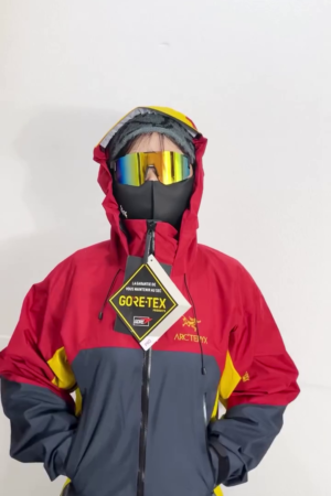 Red & Charcoal Color Block Waterproof Hooded Shell Jacket