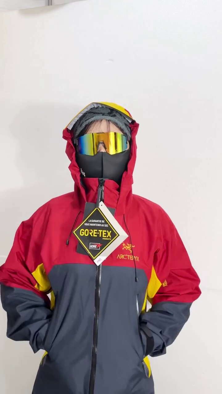 Red & Charcoal Color Block Waterproof Hooded Shell Jacket