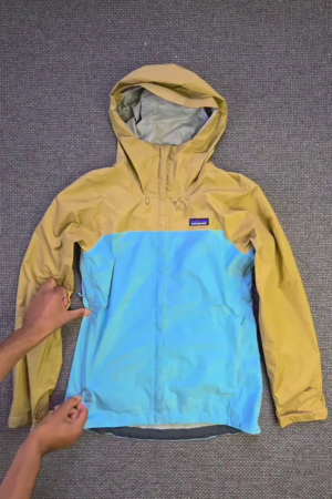 Khaki & Blue Hooded Rain Jacket