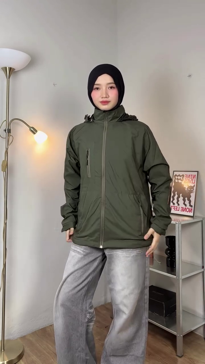 Women's Olive Hooded Windbreaker - Image 3