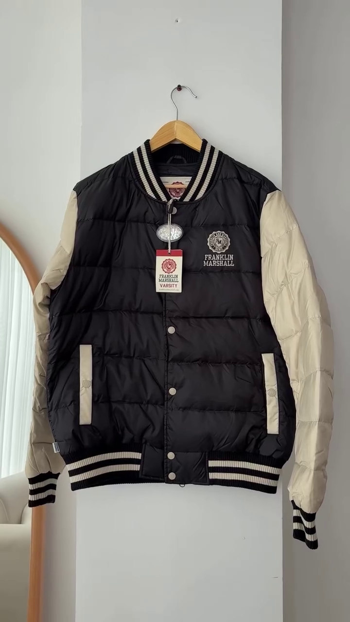 Black & Cream Varsity Puffer Jacket