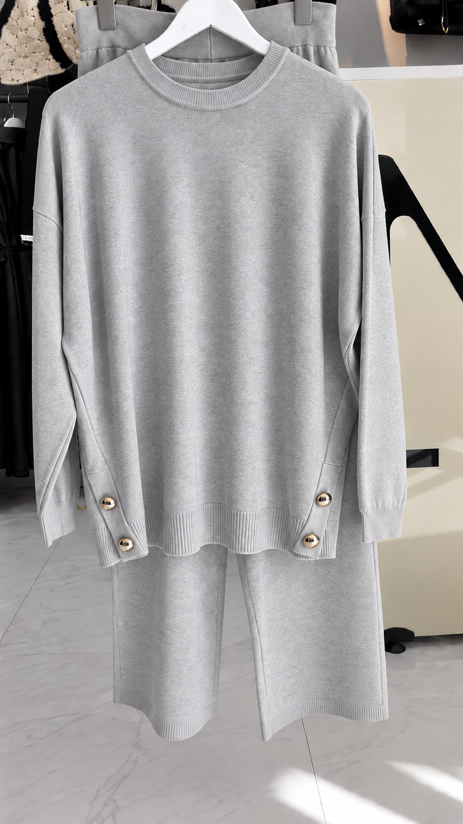 Grey Knit Top with Matching Pants