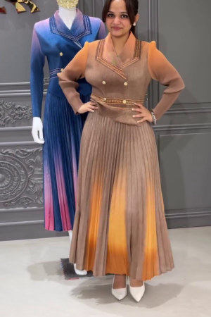 Brown Pleated Winter Dress