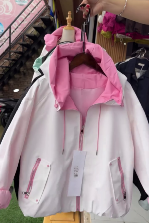 Women's Winter White & Pink Hooded Utility Jacket