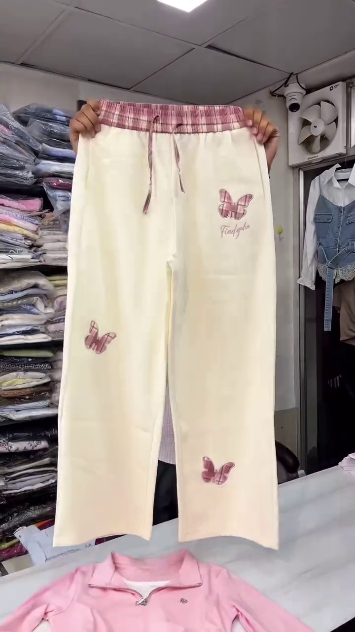 Women's Winter Pink Zip Top & Cream Wide-Leg Pants Set - Image 3