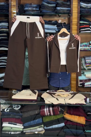 Men's Winter Brown Zip Jacket & Track Pants Set