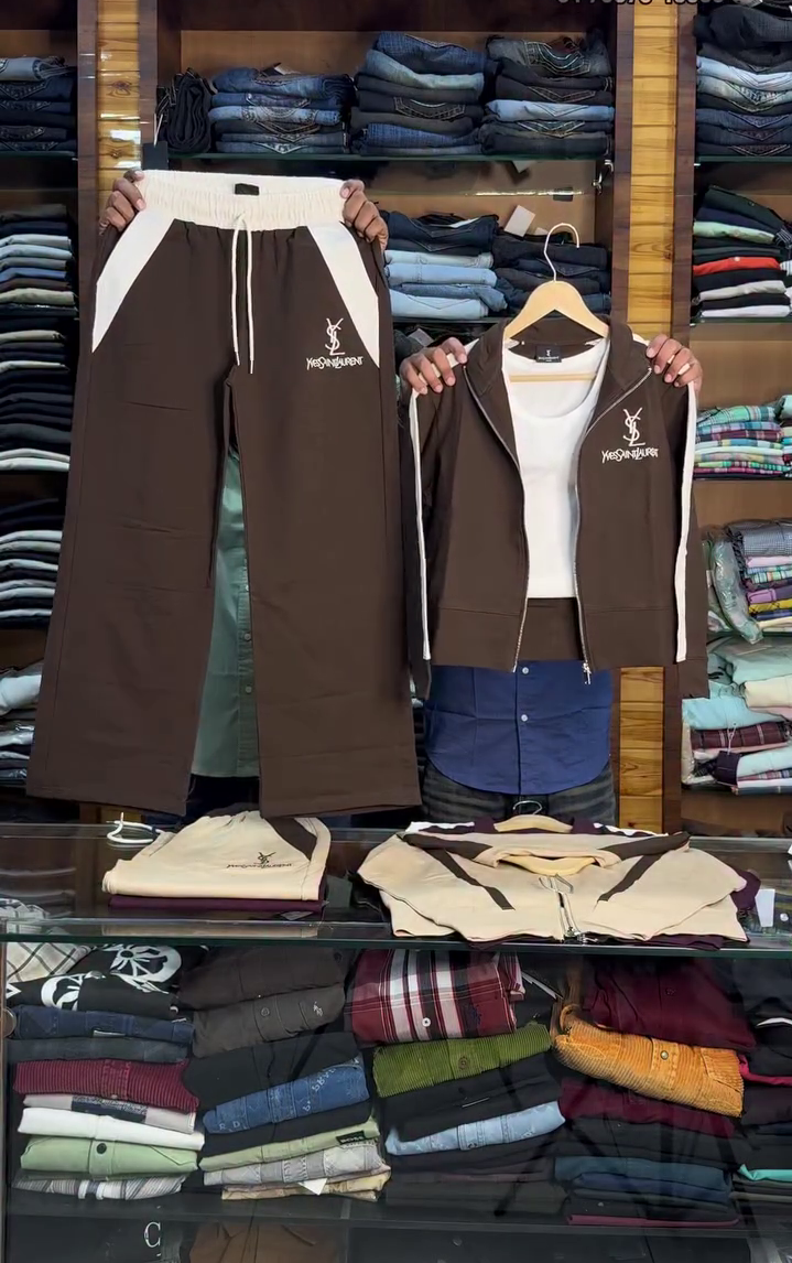 Men's Winter Brown Zip Jacket & Track Pants Set