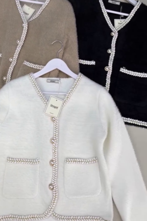 Contrast Trim Button-Front Knit Cardigan