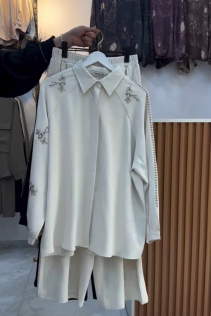 White Embellished Shirt with Pants