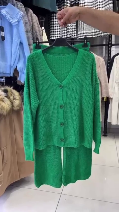 Green Knit Cardigan with Pant