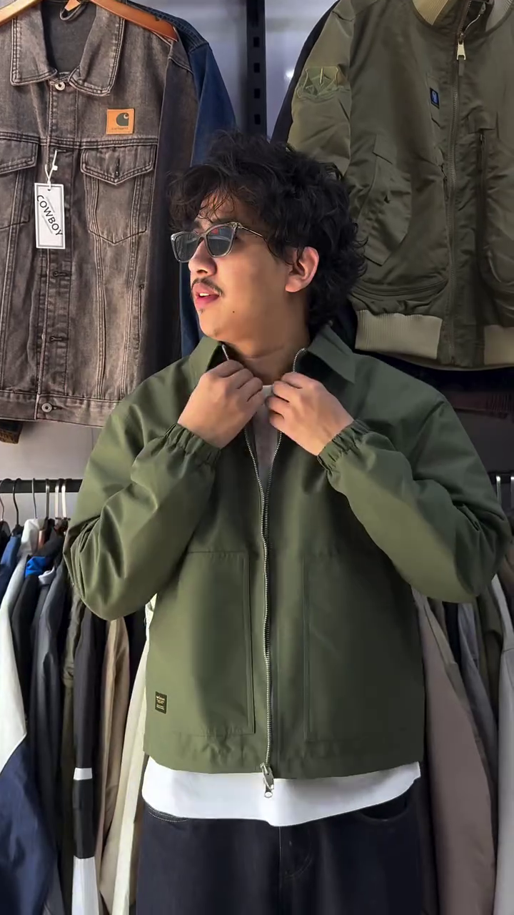 Olive Green Casual Bomber Jacket - Image 2