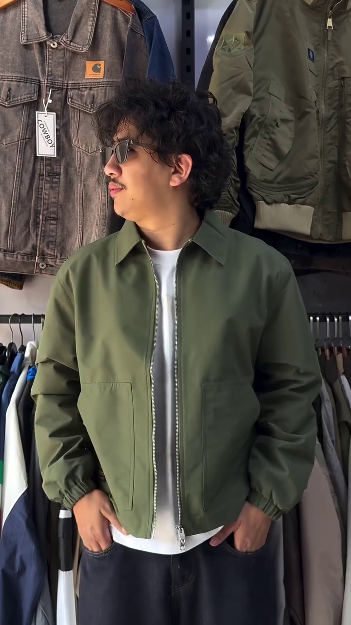 Olive Green Casual Bomber Jacket