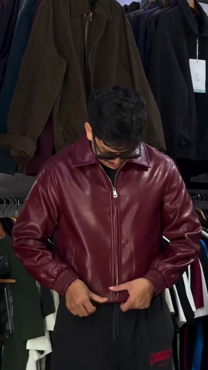 Burgundy Faux Leather Jacket - Image 2